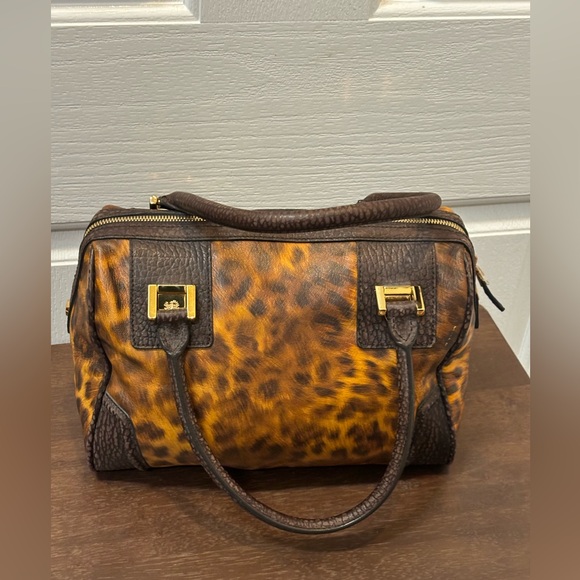 DAKS London Leather bag animal print gold accent 11 x 10x 7 - Picture 14 of 15